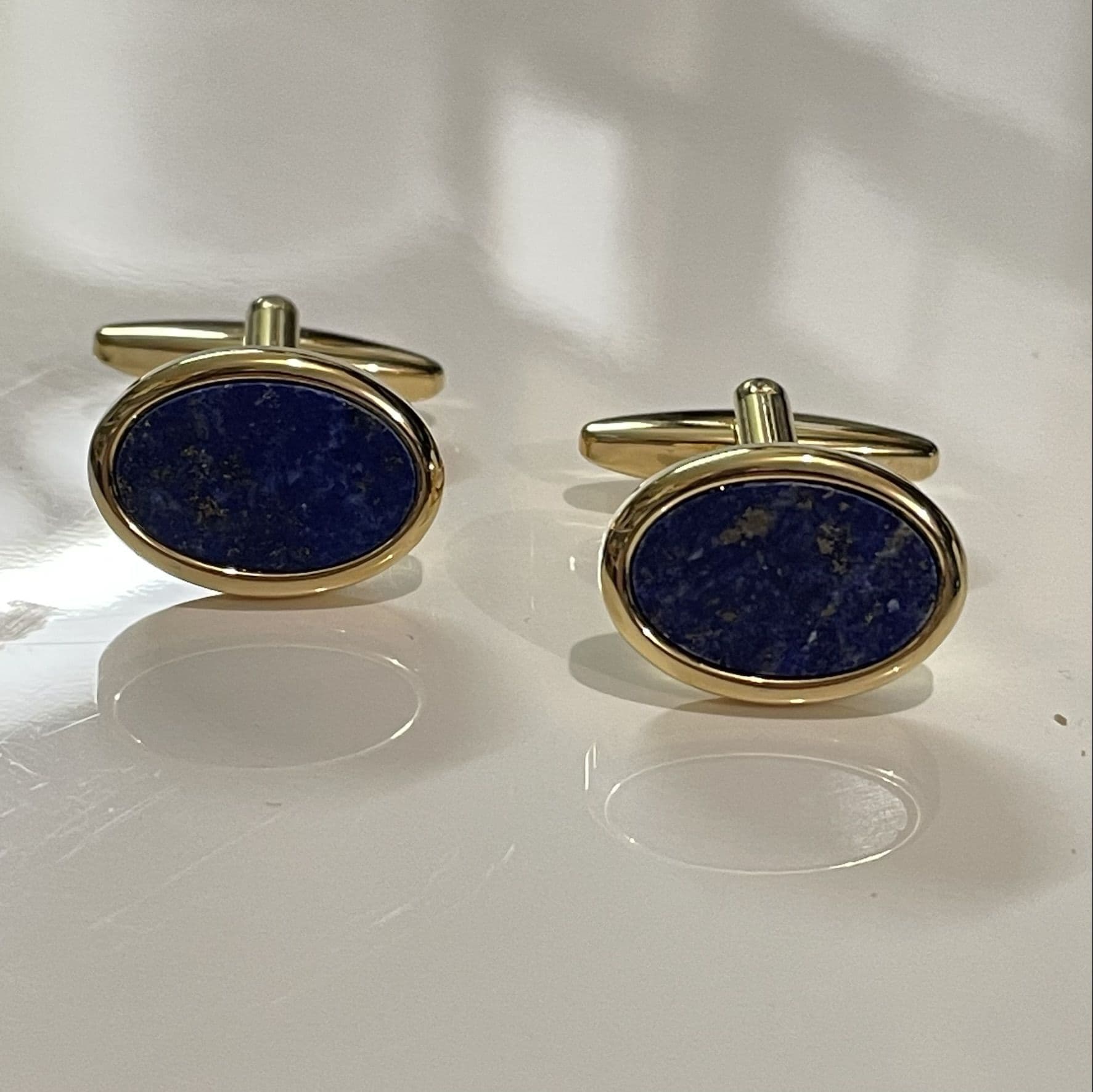 Oval Blue Cuff Links Lapis Lazuli Gold Plated