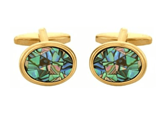 Oval blue green abalone shell gold plated cufflinks