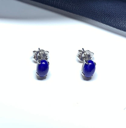 Oval blue lapis lazuli white gold earrings