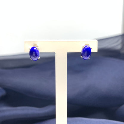 Oval blue lapis lazuli white gold earrings