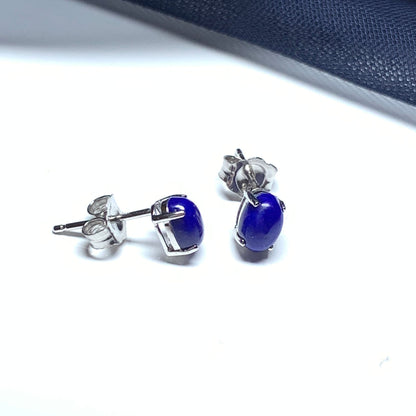 Oval blue lapis lazuli white gold earrings