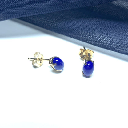 Oval blue lapis lazuli yellow gold earrings