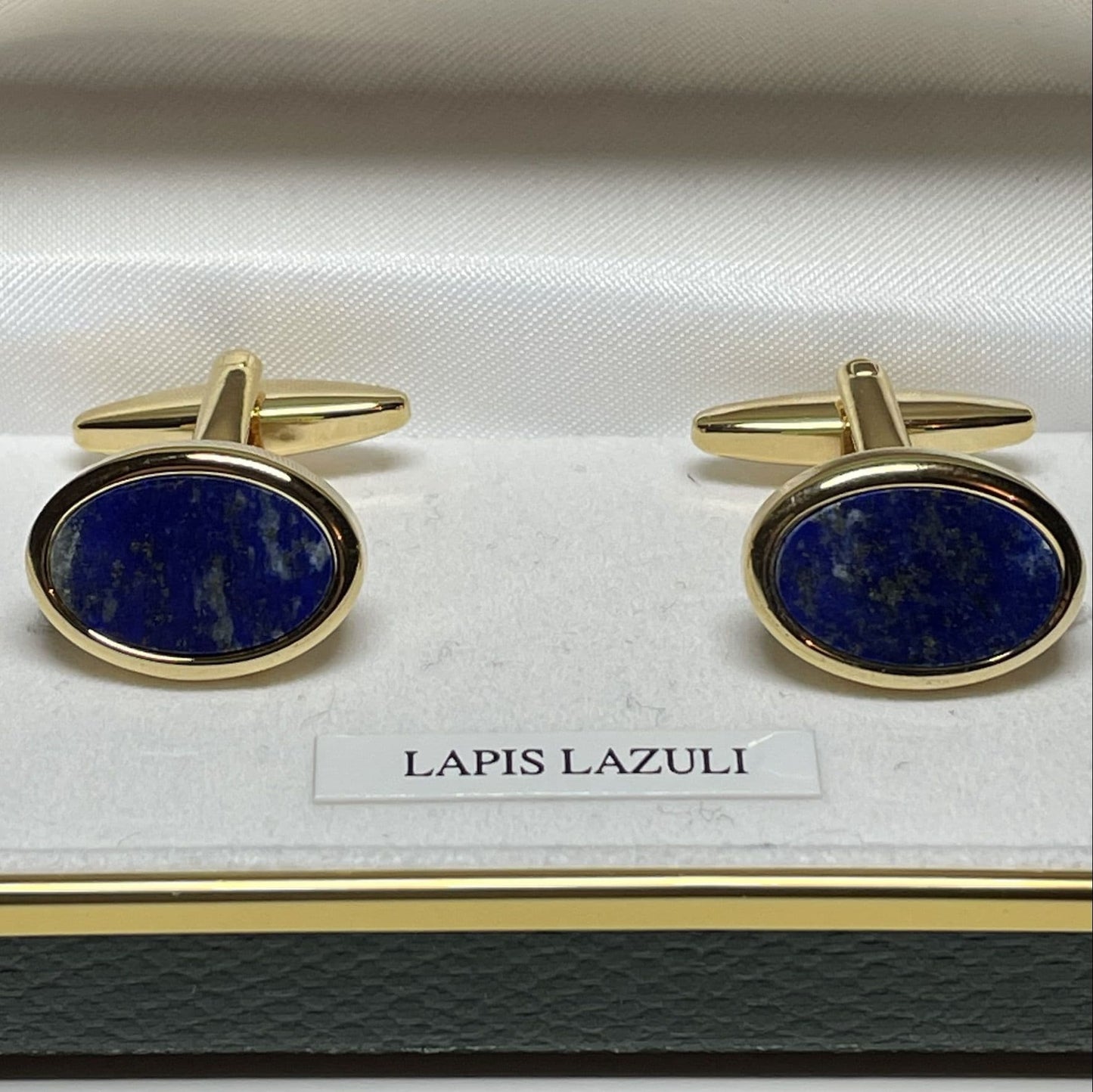 Oval Cufflinks Blue Lapis Lazuli Gold Plated
