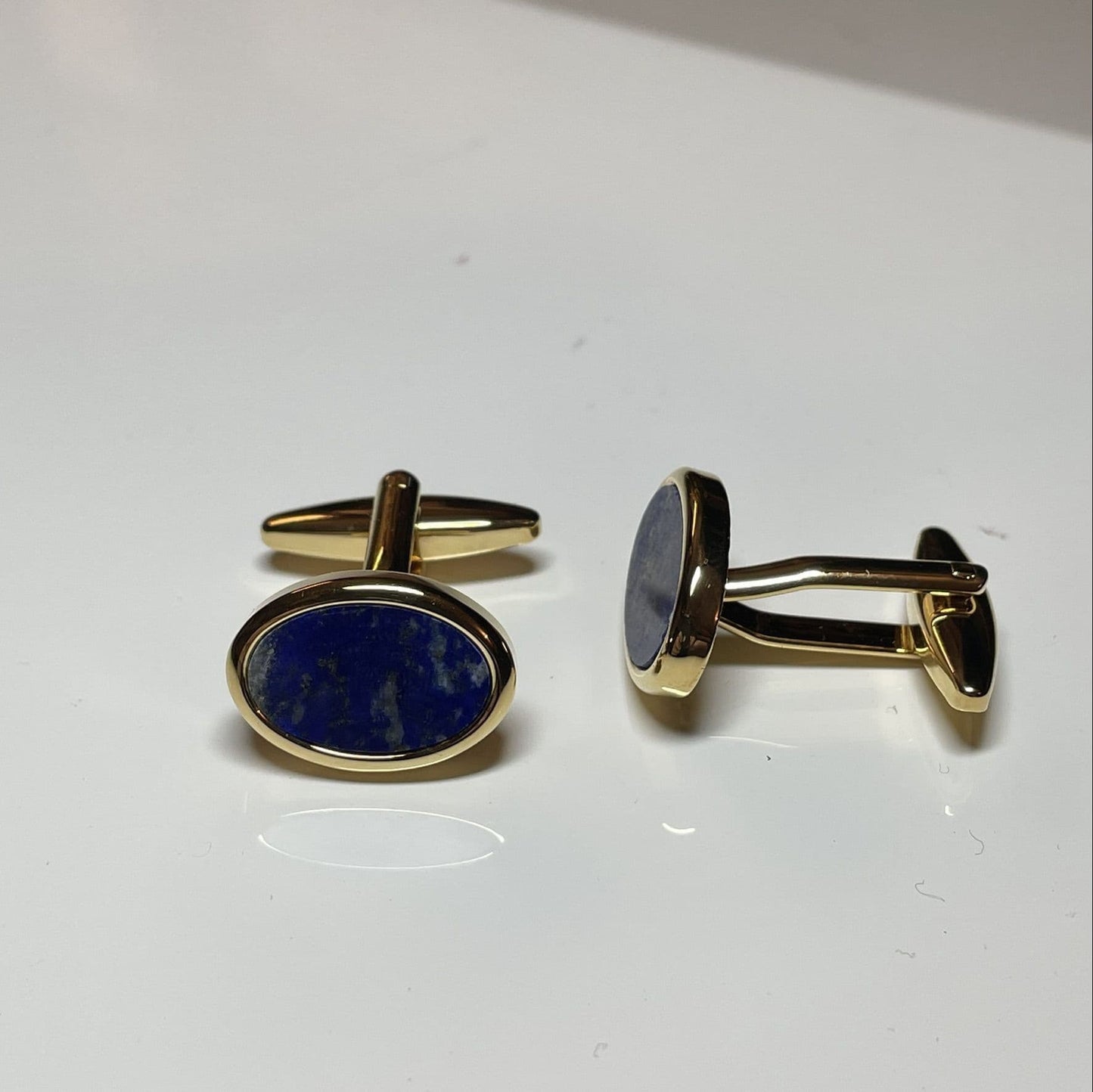 Oval Cufflinks Blue Lapis Lazuli Gold Plated