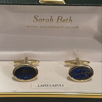 Oval Cufflinks Lapis Lazuli Blue Gold Plated