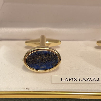 Oval Cufflinks Lapis Lazuli Blue Gold Plated