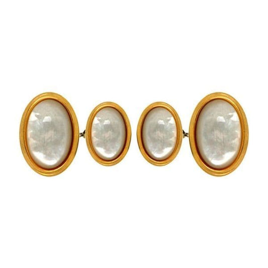 Oval gold plated double chain link mother of pearl cufflinks