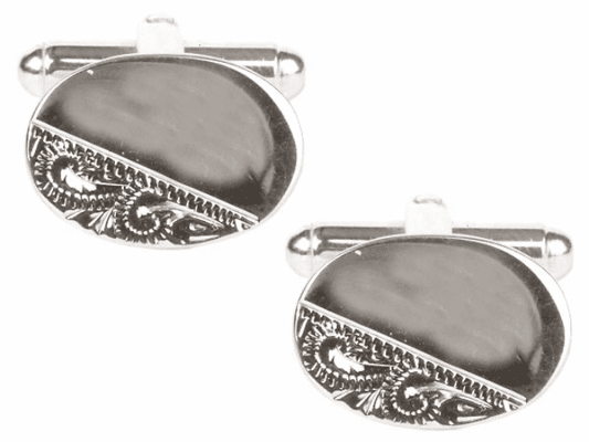 Oval half patterned silver plated cufflinks