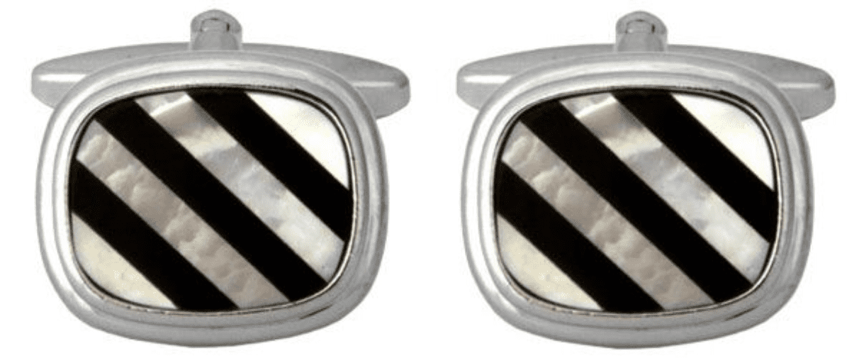 Oval shaped striped mother of pearl and onyx cufflinks silver plated
