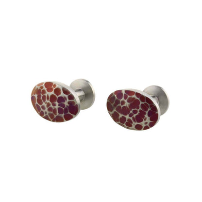 Oval solid titanium brown dotted cufflinks