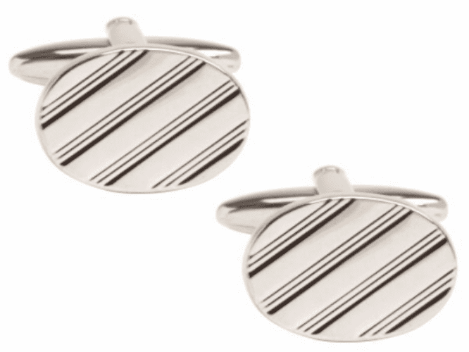 Oval striped cufflinks chrome plated