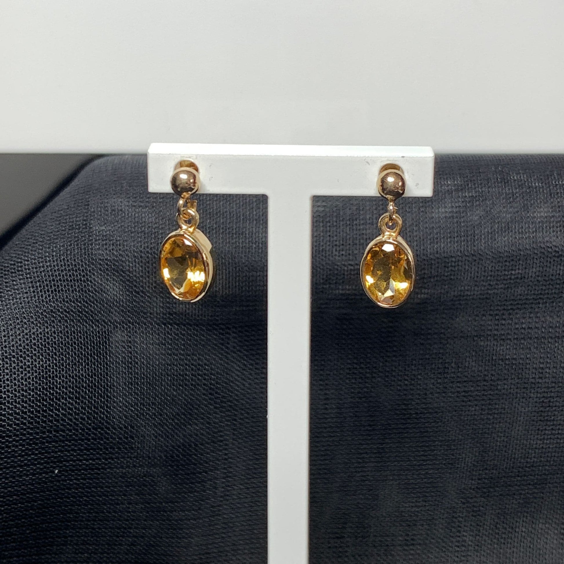 Oval yellow citrine gold drop earrings