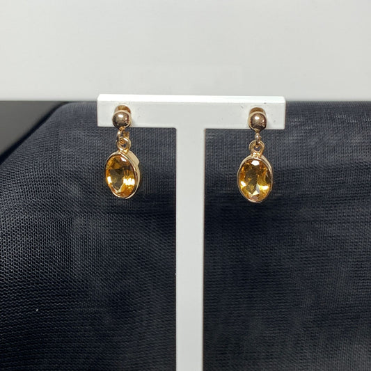 Oval yellow citrine gold drop earrings