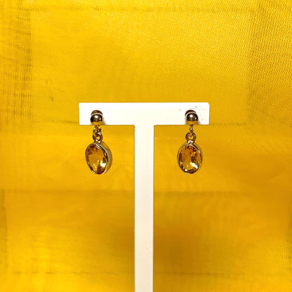 Oval yellow citrine gold drop earrings