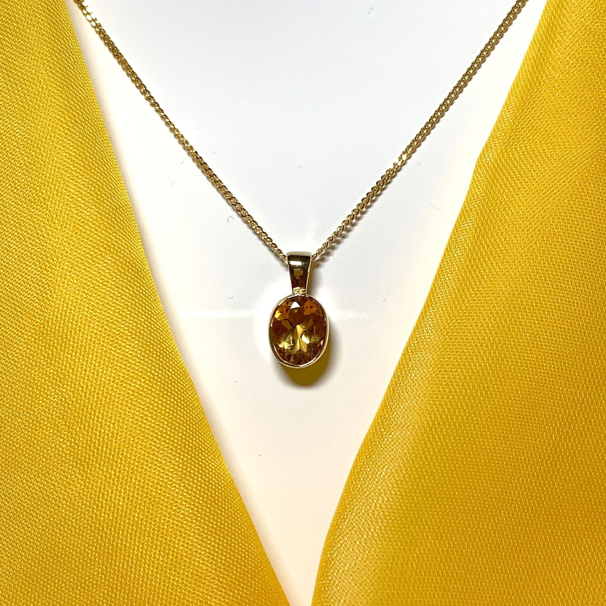 Oval yellow citrine gold necklace