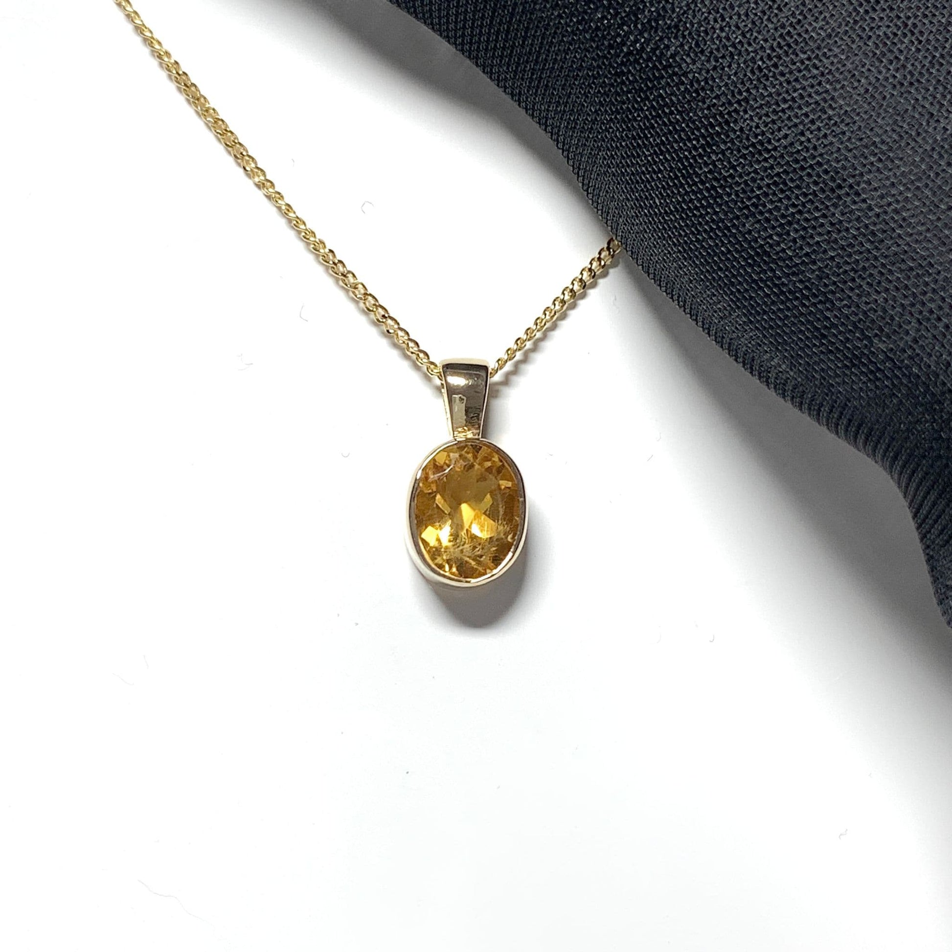 Oval yellow citrine gold necklace
