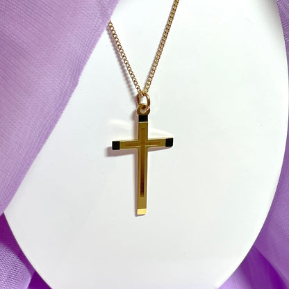 Patterned Frosted Solid Yellow Gold Cross