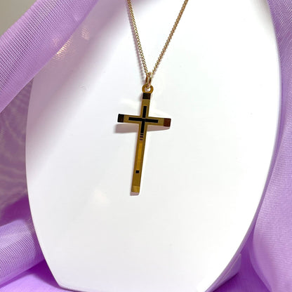 Patterned Frosted Solid Yellow Gold Cross