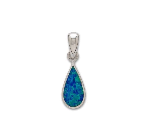 Pear Shaped Teardrop Sterling Silver Blue Dark Opal Necklace