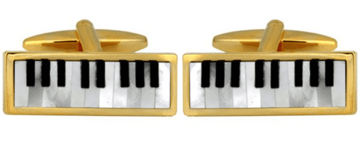 Piano cufflinks with white mother of pearl and black onyx keys gold plated