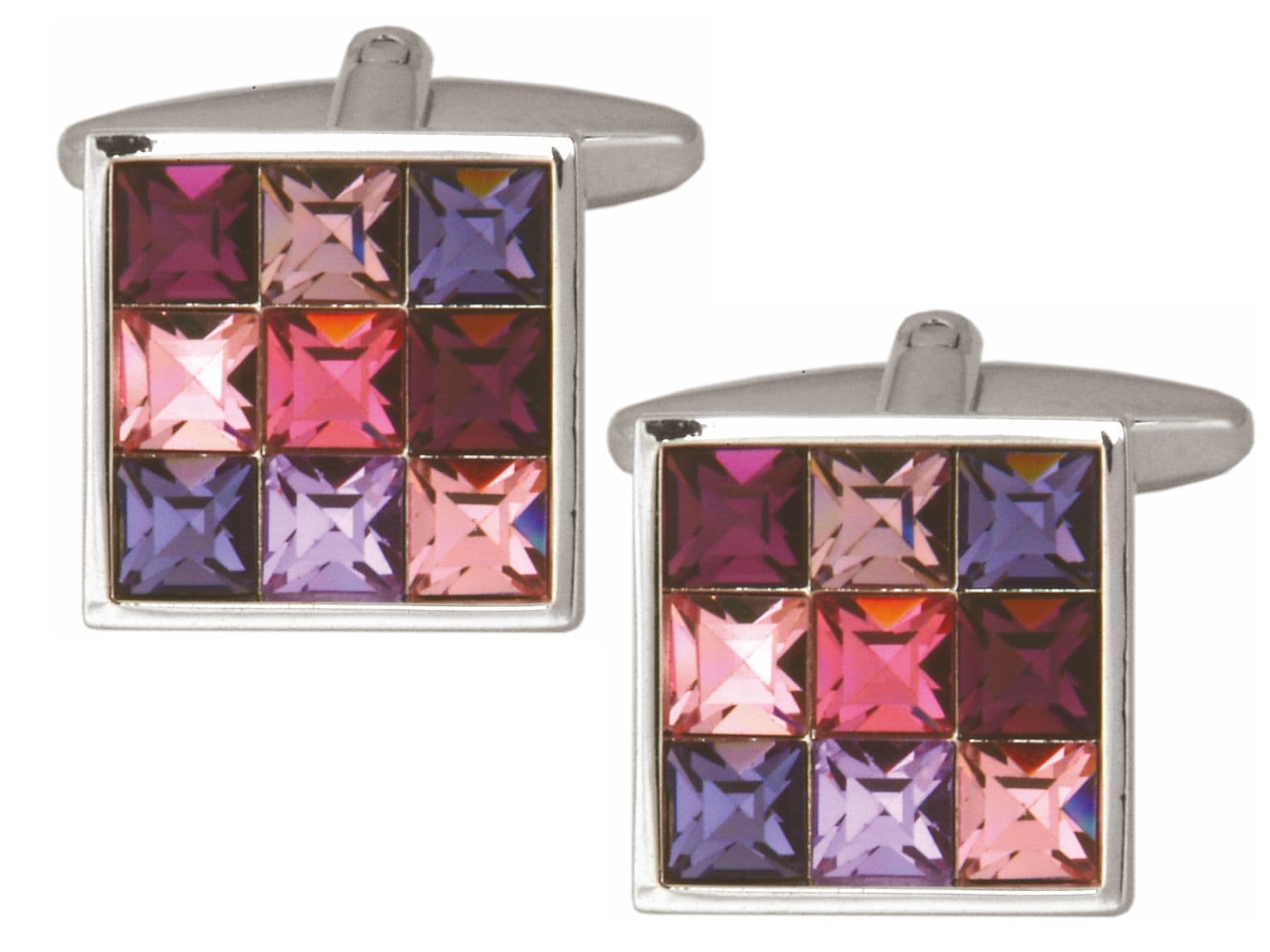 Pink crystal square cufflinks silver plated