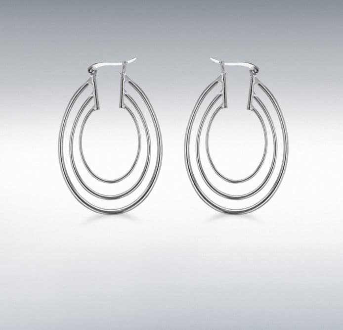 Plain Polished Sterling Silver Triple Oval Hoop Earrings 42 mm