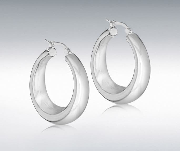 Plain polished stunning graduated sterling silver round hoop earrings 32 mm