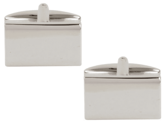 Plain rectangle shaped polished silver plated cufflinks