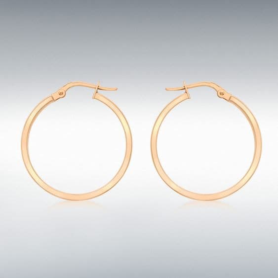 Polished rose gold plain hoop earrings 24 mm