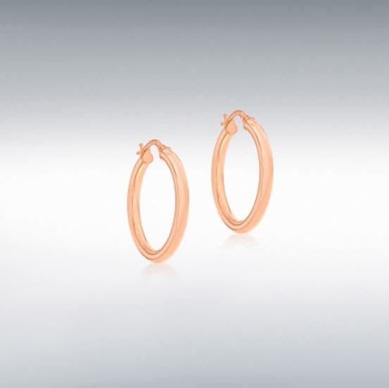 Polished Rose Gold Plain Polished Round Hoop Earrings 25 mm