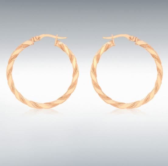 Polished rose gold twisted round hoop earrings 29 mm