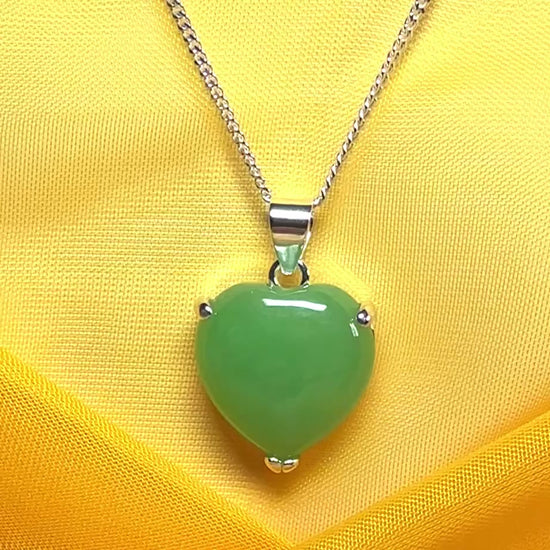 A real green jade necklace heart shaped sterling silver pendant love necklace