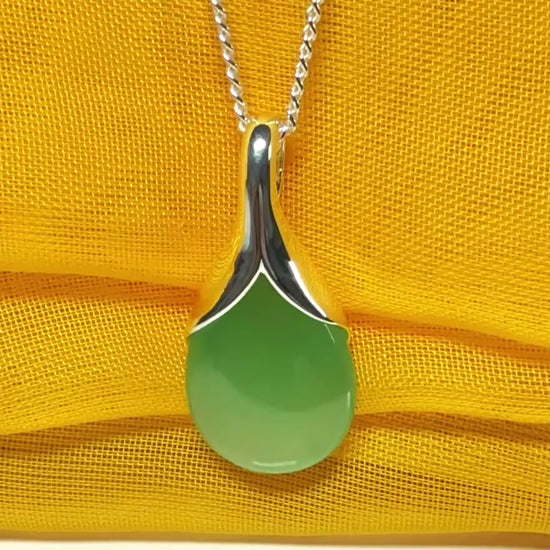 Beautiful and stunning real green jade pendant necklace in a teardrop shape, exquisite and timeless design