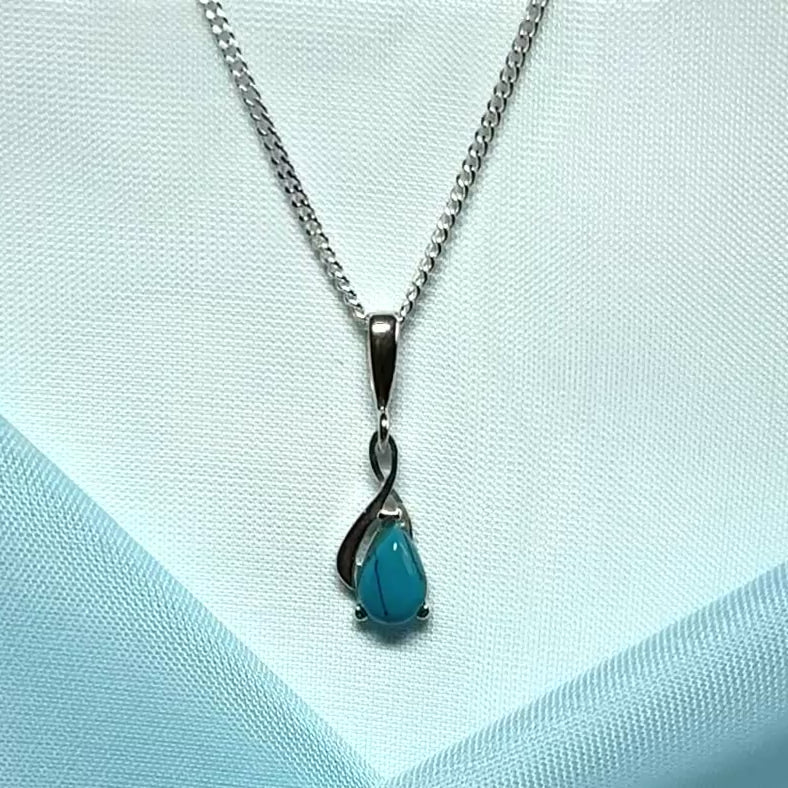 Sterling silver turquoise pear cut necklace open teardrop shaped pendant with chain