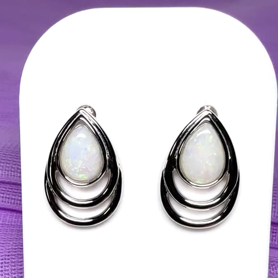 Teardrop shape real opal stud dropped earrings sterling silver