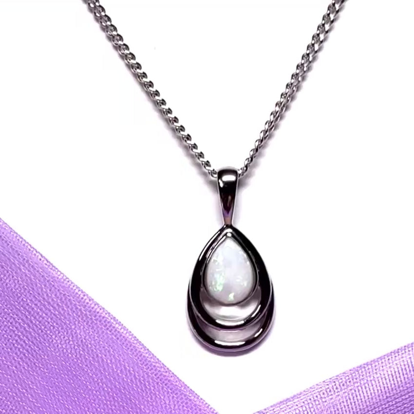 Real opal necklace sterling silver teardrop shape pendant with a chain