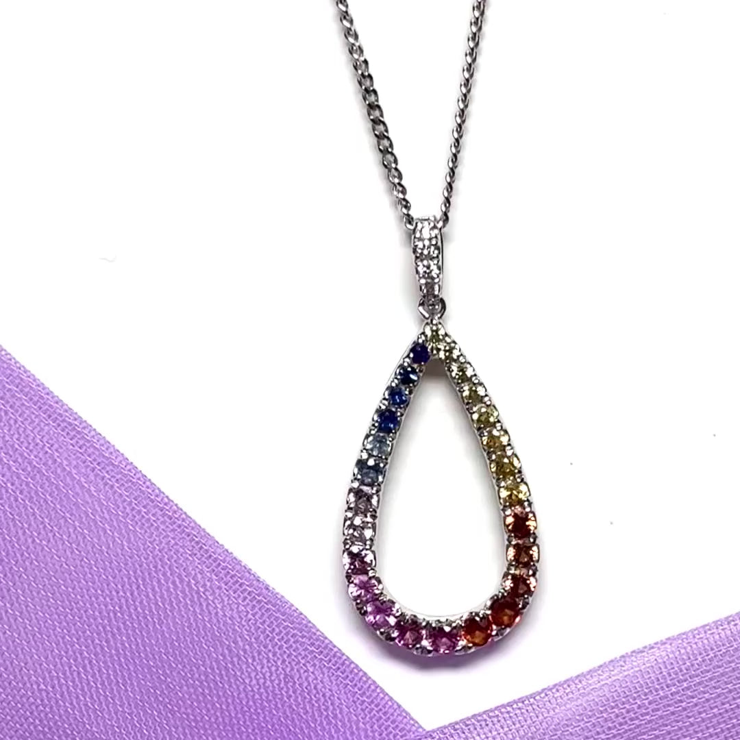 Multi Coloured Pear Shaped Sapphire And Diamond White Gold Necklace