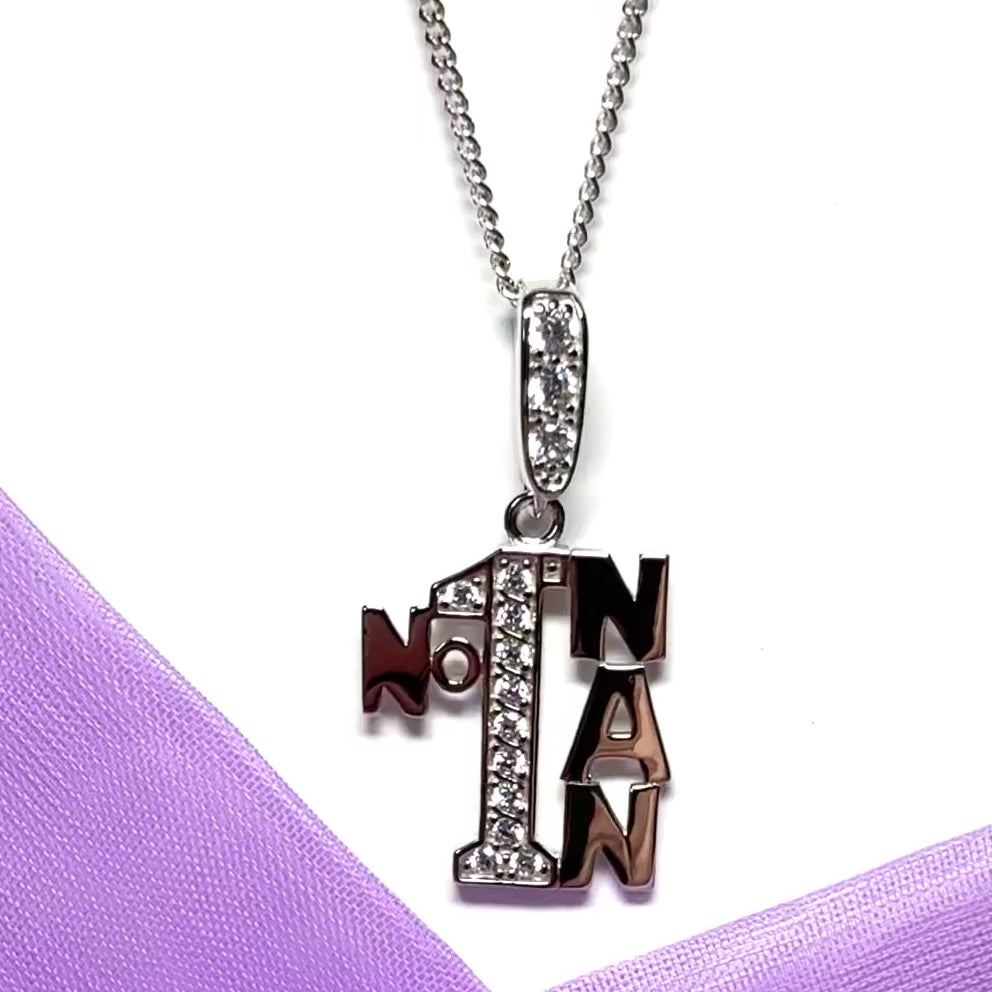 Sparkly Solid Sterling Silver Number One Nan Necklace Pendant Including Chain Large