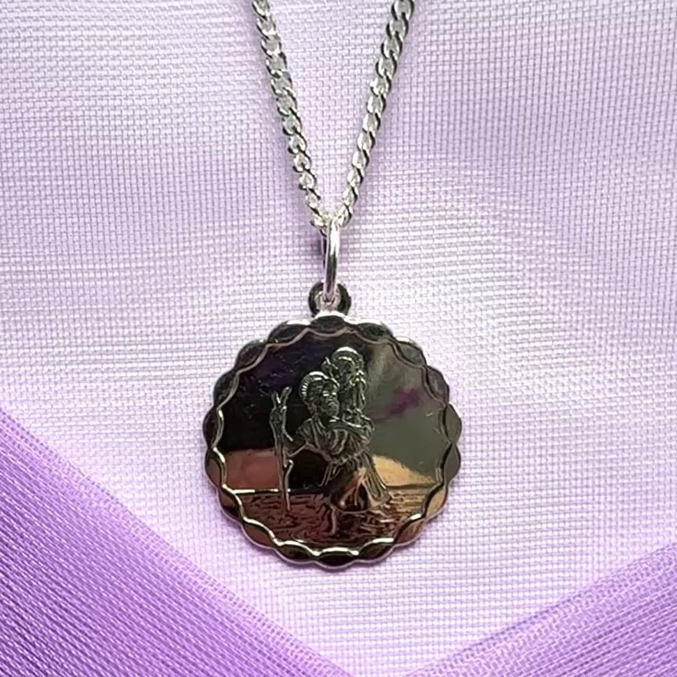 Sterling silver round solid St. Christopher with chain included