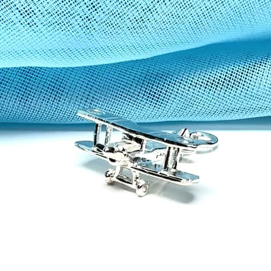 Sterling Silver Biplane Solid Plane Charm