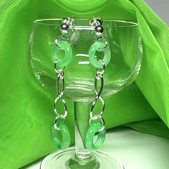Video of Real Green Jade Round Sterling Silver Double Drop Earrings