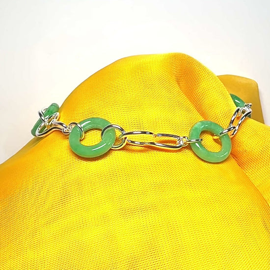 Real green jade bracelet sterling silver round circle twisted design