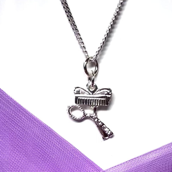 Scissors and comb solid necklace sterling silver with chain
