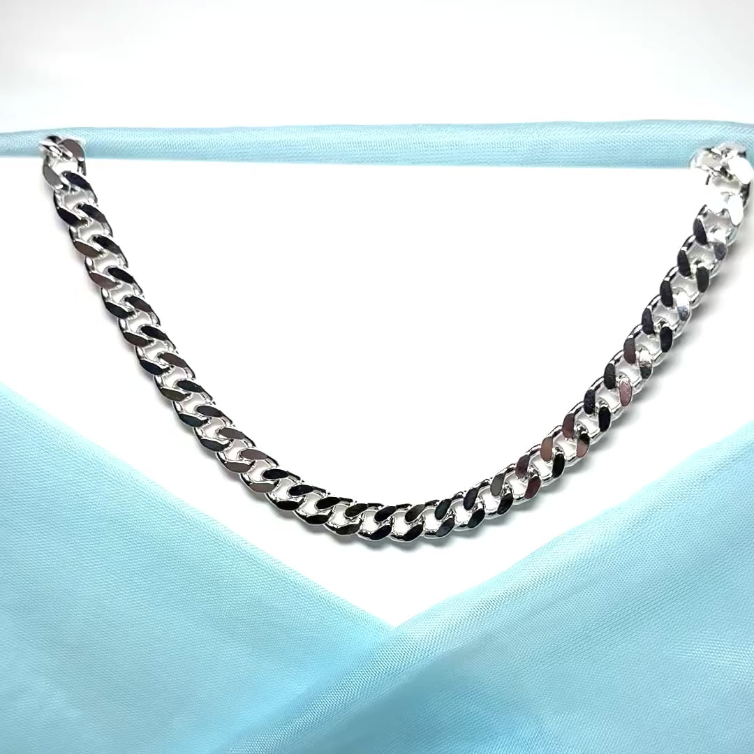 Men's solid sterling silver extra heavy flat curb chain necklace chain