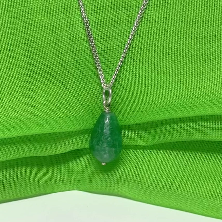 Video of a Tear Drop Silver Pear Shaped Green Jade Necklace with chain