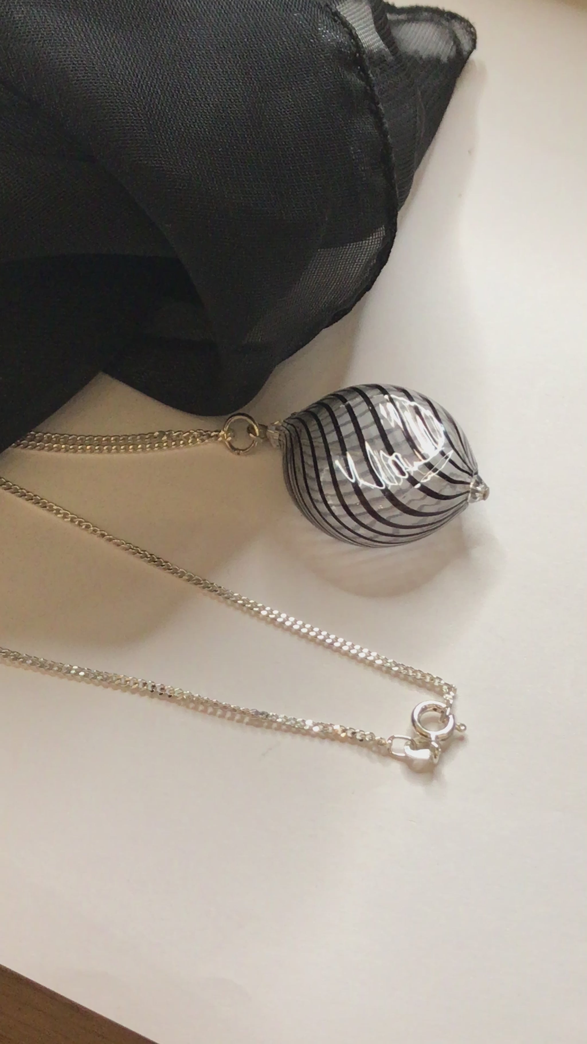 Black and white Real Murano necklace bubble pendant