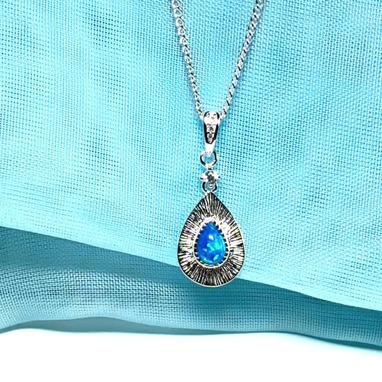Sterling silver blue opal teardrop necklace