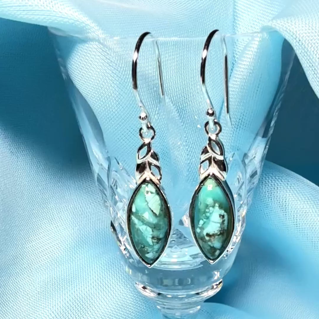 Sterling Silver Turquoise Marquise Cut Drop Earrings