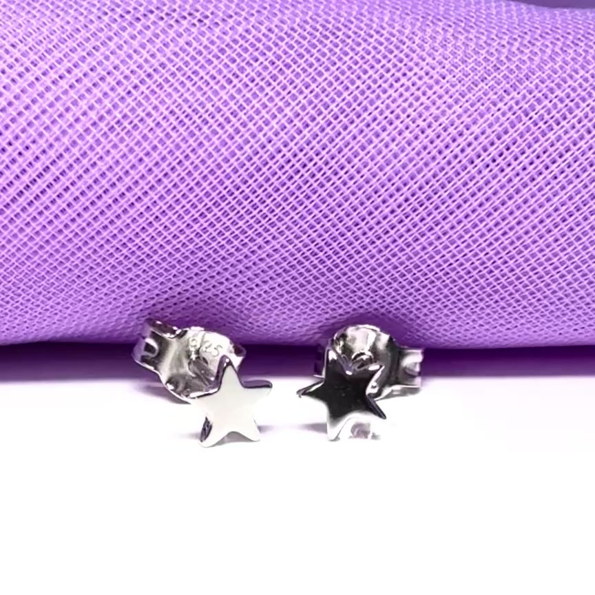 Sterling silver small star polished stud earrings