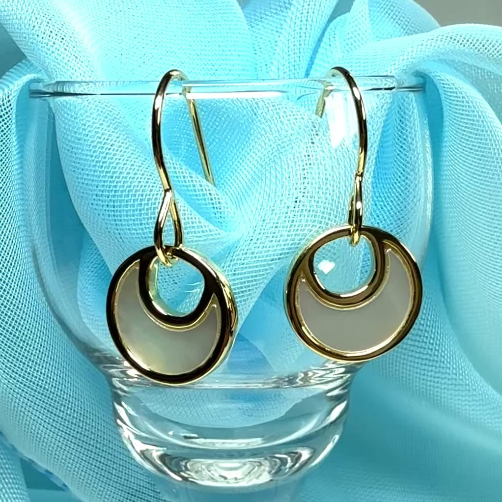 Fiorelli drop earrings round Mother Of Pearl gold plated sterling silver
